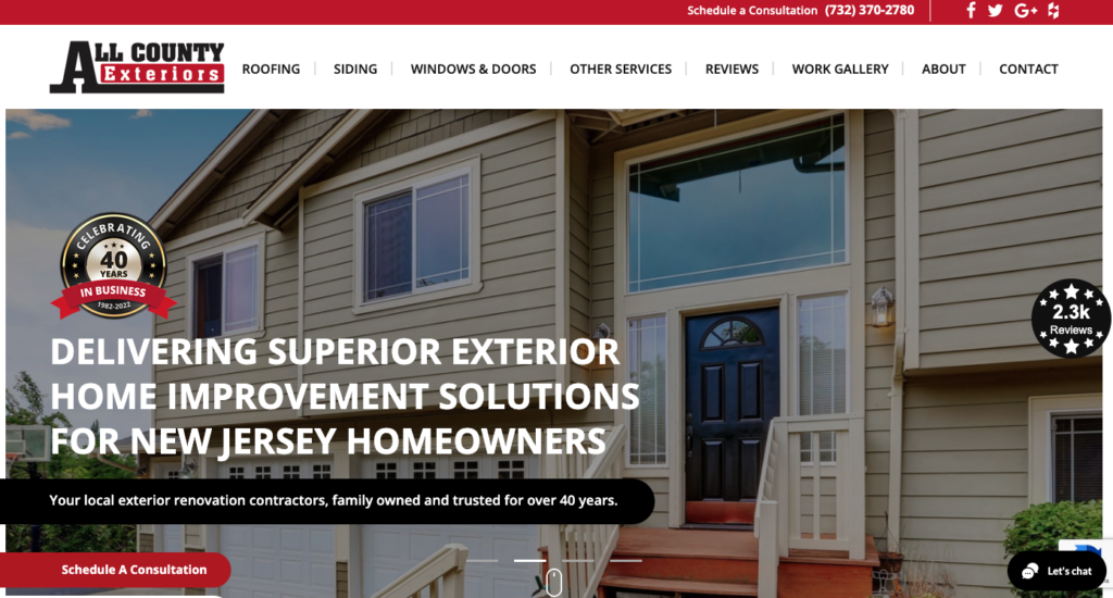 image of the All County Exteriors homepage