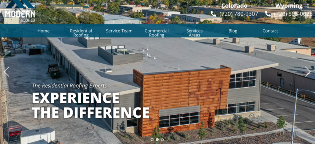 image of the Modern Roof Co homepage